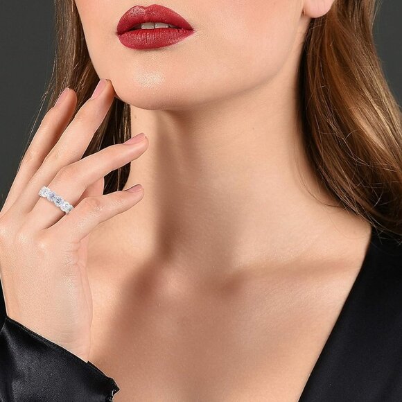 18K White Gold Plated Cubic Zirconia Round Cut Eternity Ring Band for Women - Picture 6 of 7